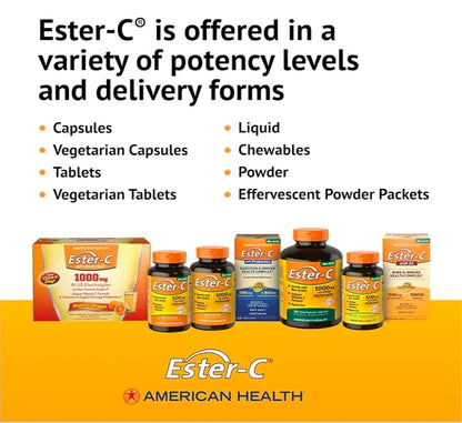 American Health Ester-C with Citrus Bioflavonoids Capsules - Gentle On Stomach, Non-Acidic Vitamin C - 500 mg, 60 Servings, 120 Count